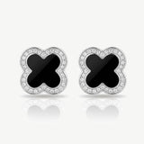MUCHV sterling silver black clover stud earrings (British brand)