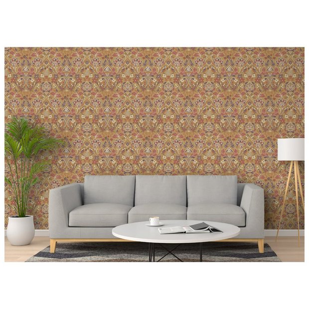 Arthouse folk floral ochre wallpaper roll, imported from the UK