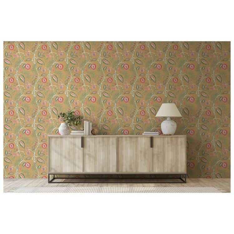 Esselle Home Fruits of Paradise Ochre wallpaper roll, imported from the UK