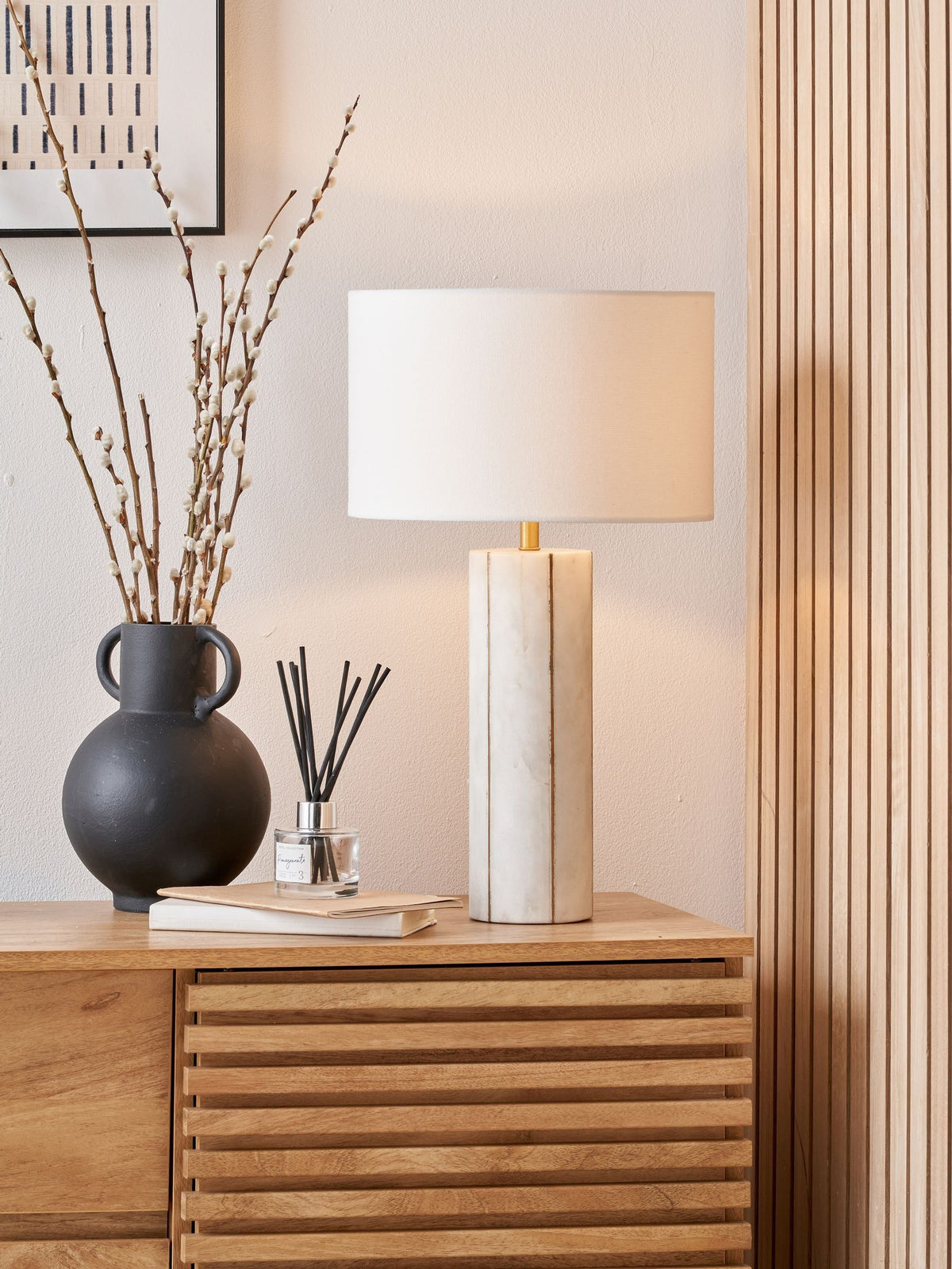 Pacific Gold Venetia marble and brass tall table lamp, imported from the UK