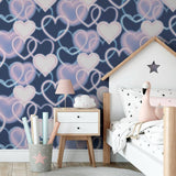 Arthouse neon heart wallpaper navy pink 53cm x 10.05m, UK version