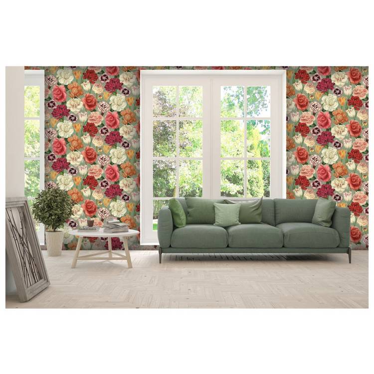 RHS blooming bouquet sage wallpaper roll - British product