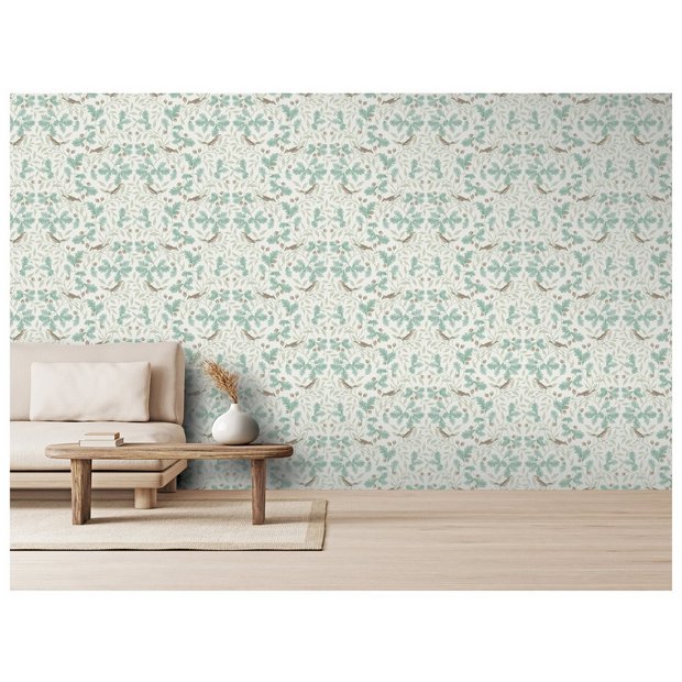 RHS Woodland Songbirds Sage wallpaper roll - British product