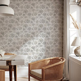 Arthouse soft grey jacobean trail wallpaper, imported from the UK