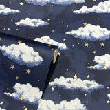 Arthouse stars and clouds navy wallpaper roll, imported from the UK