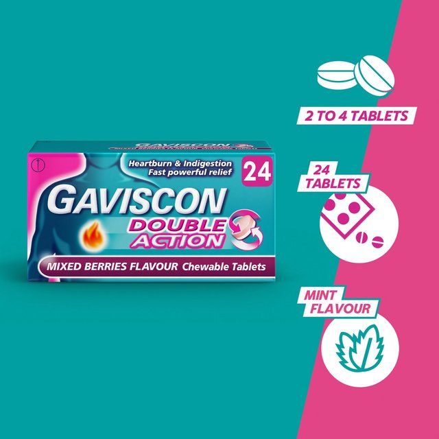 Gaviscon Double Action Tabs Heartburn Indigestion Mixed Berry   24 per pack GOODS M&S   