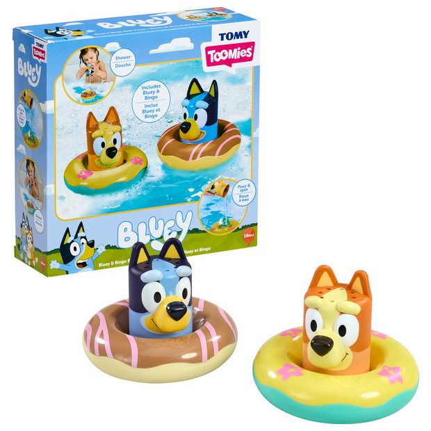 Bluey bath toy set with Bluey and Bingo floating rings, UK version