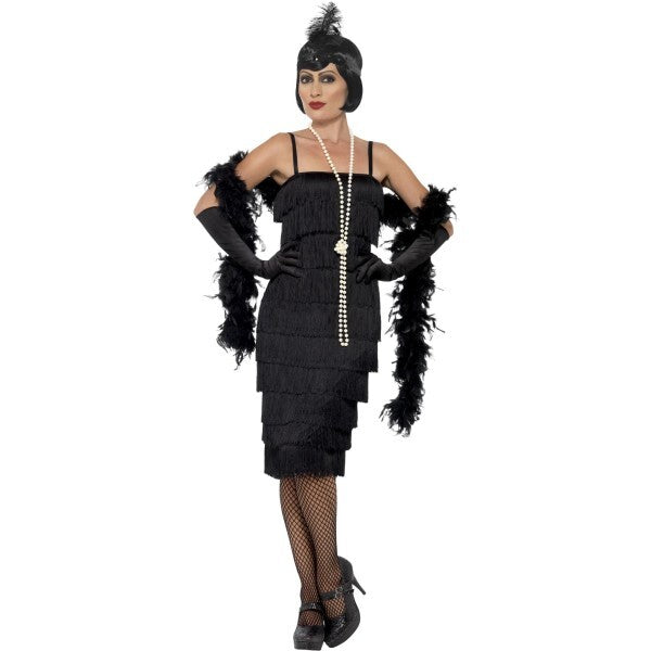 Smiffys flapper costume black long dress, imported from the UK