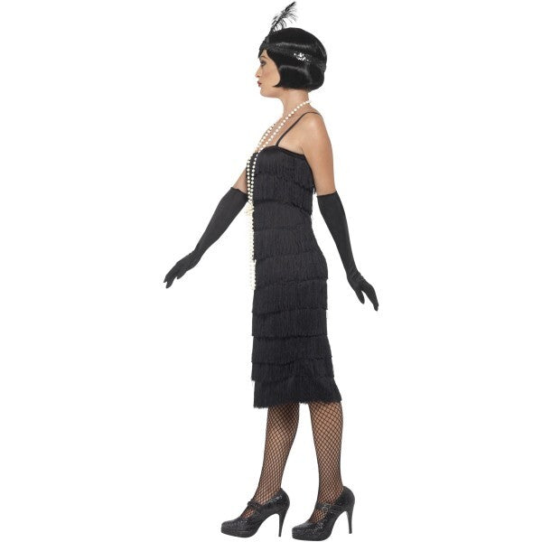 Smiffys flapper costume black long dress, imported from the UK