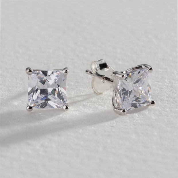 Revere sterling silver square cubic zirconia stud earrings (British brand)