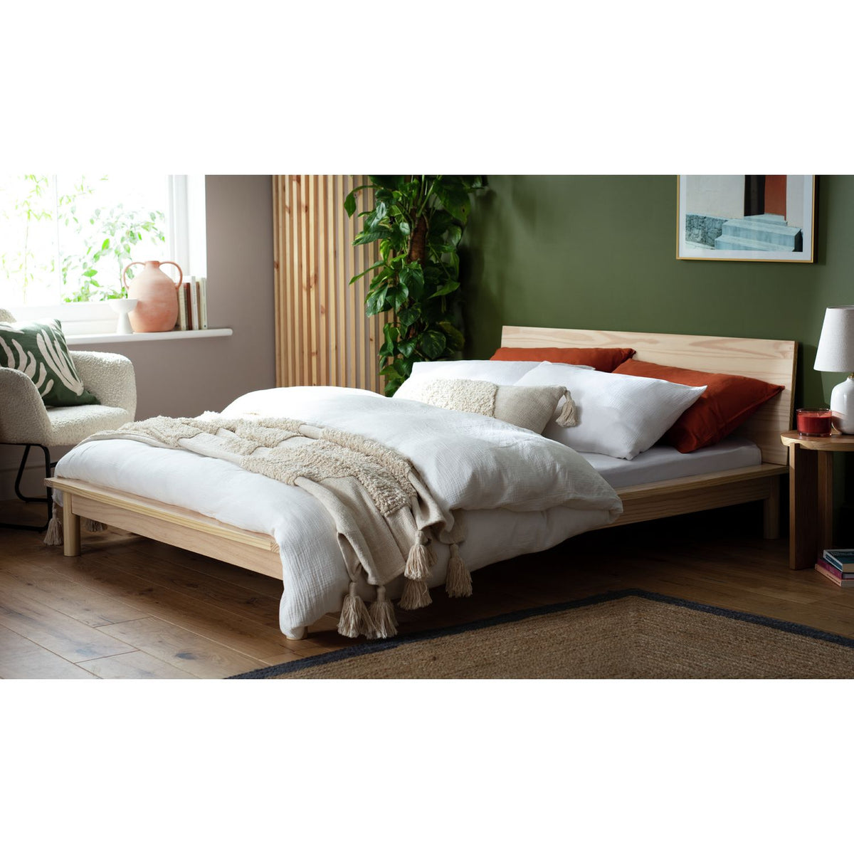 Habitat Akio Small Double Wooden Platform Bed Frame- Natural