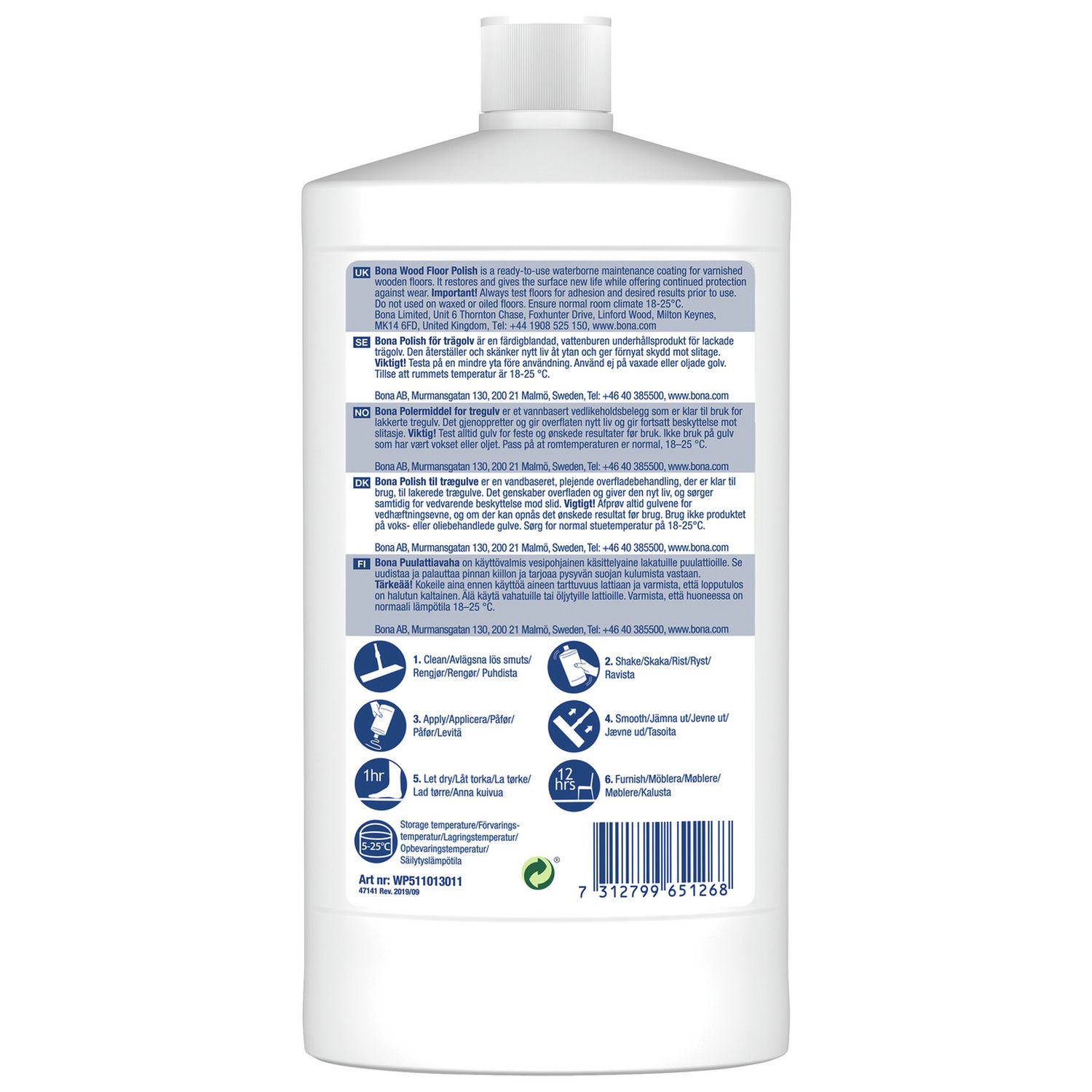 Bona wood floor polish gloss 1L, UK version