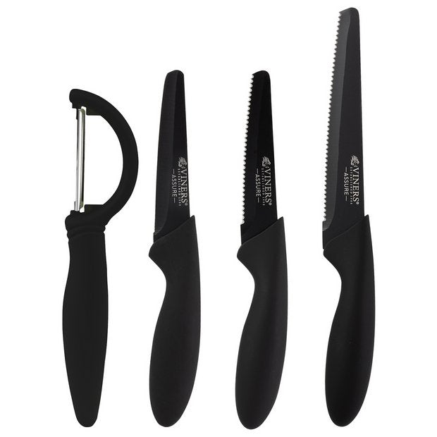 Viners 4 piece knife and peeler set black, UK version