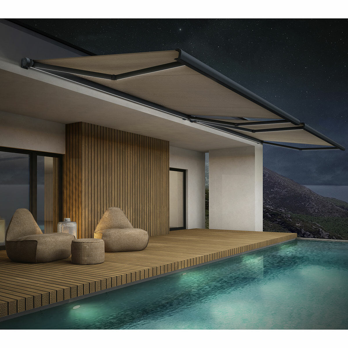 Olympus Hera retractable patio awning with LED lighting - British product