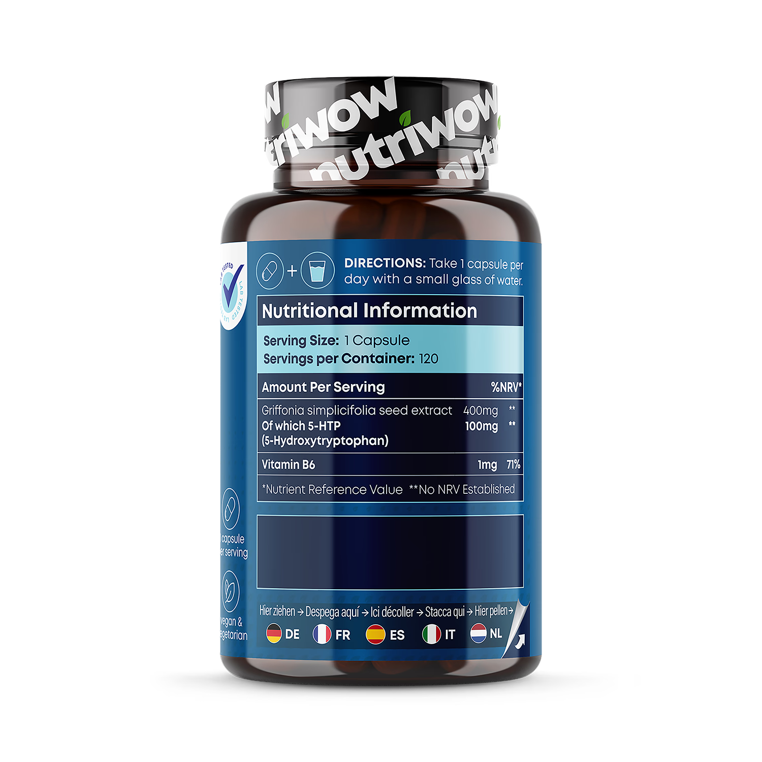 Nutriwow 5-HTP capsules 100mg 120 vegan capsules, imported from the UK