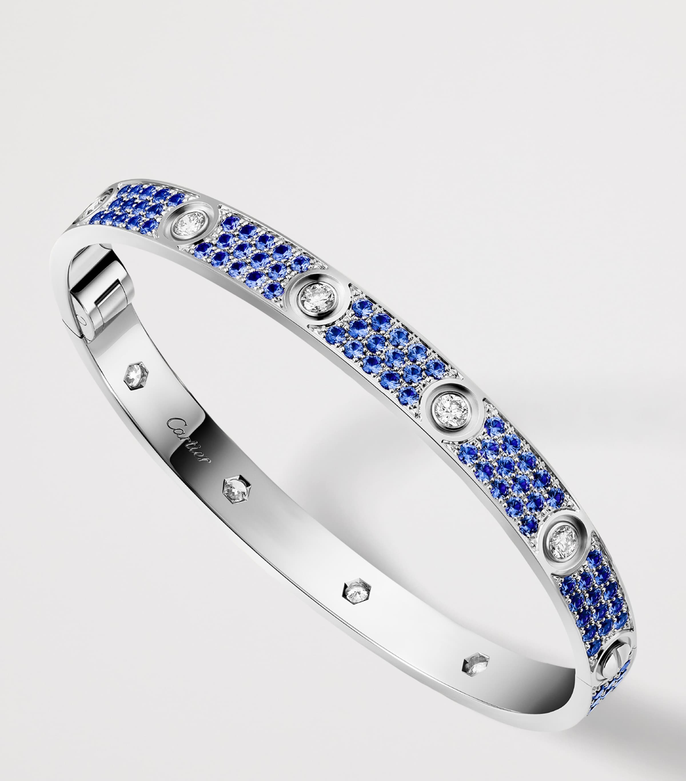 Cartier white gold LOVE bracelet with diamonds and sapphires, UK version