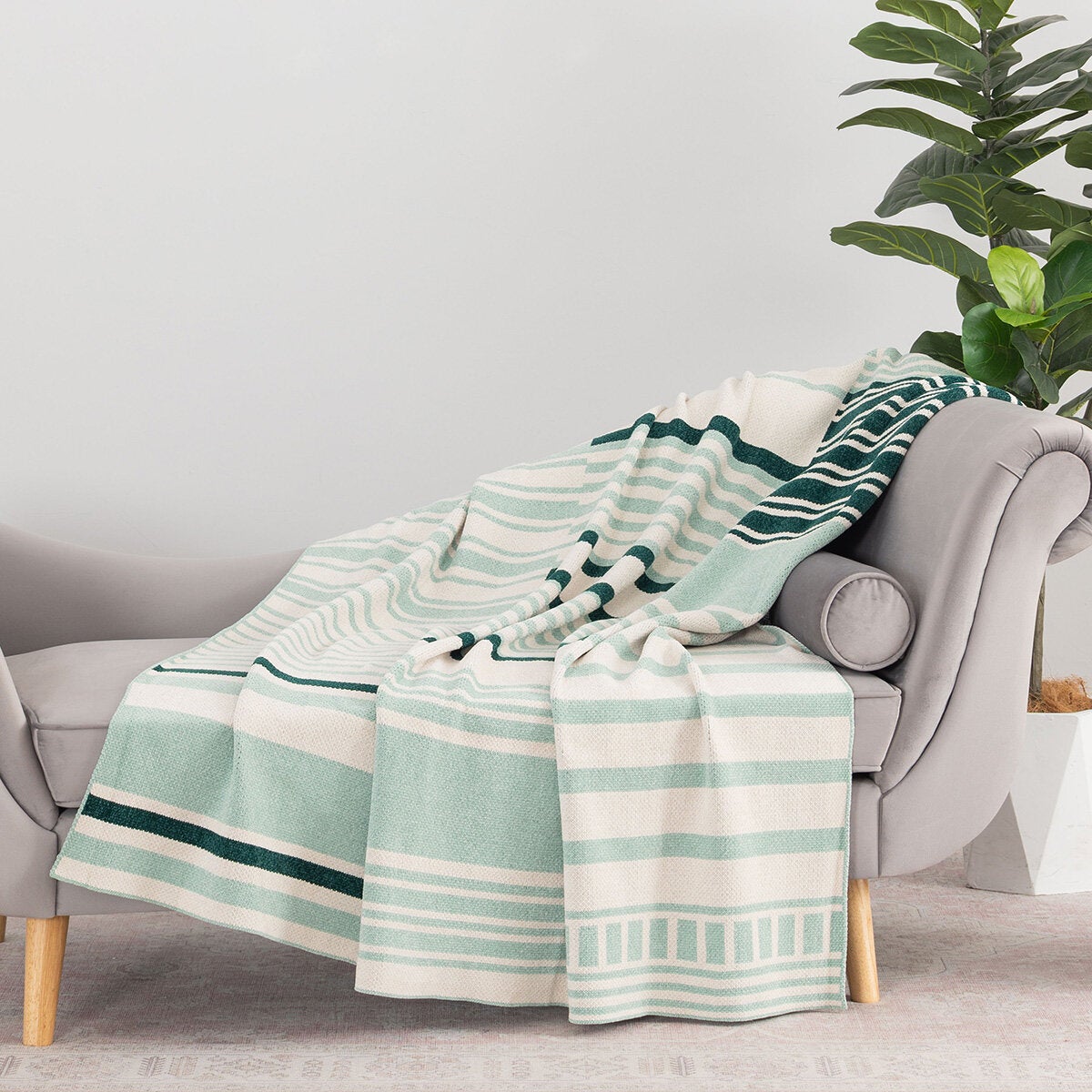 Berkshire Chenille Striped Throw, 3 Colours, 152 x 178 cm