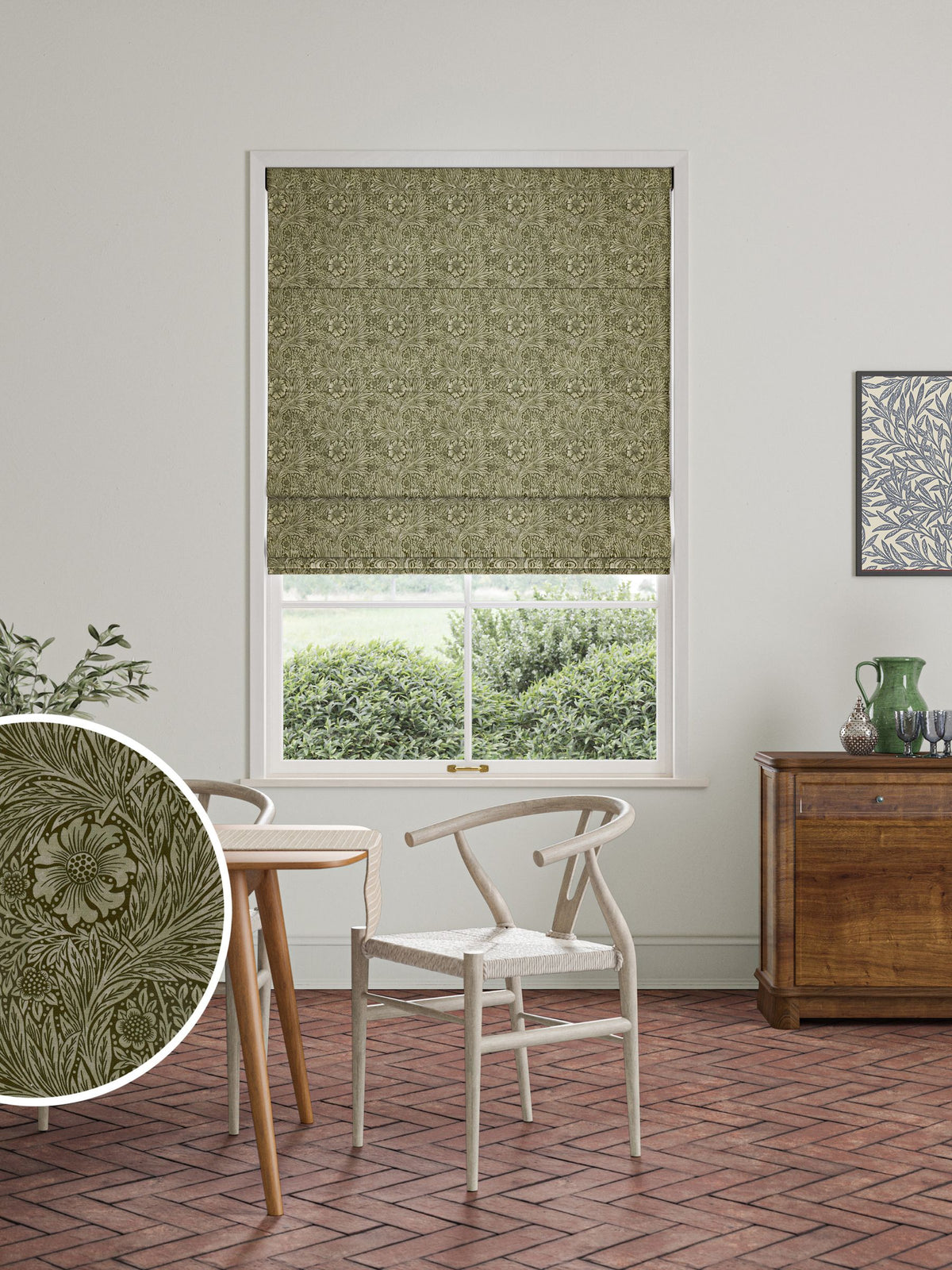 William Morris At Home Green Marigold Velvet Roman blinds (British brand)