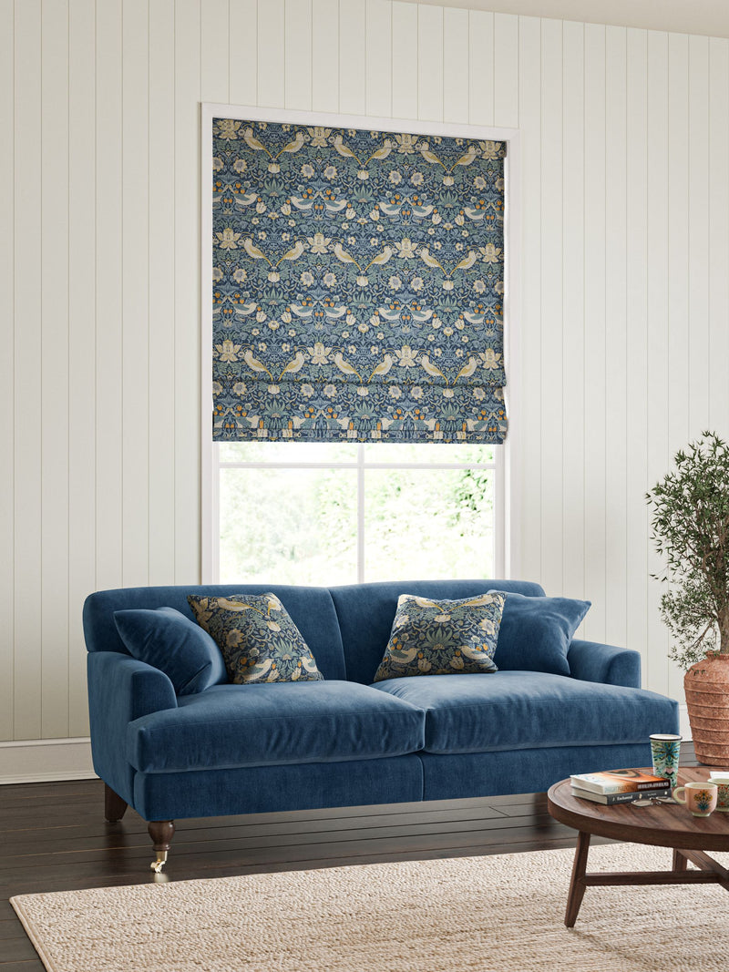 William Morris roman blinds Blue Strawberry Thief pattern, UK version
