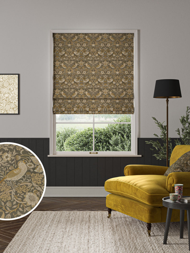 William Morris Strawberry Thief grey velvet roman blind (British brand)