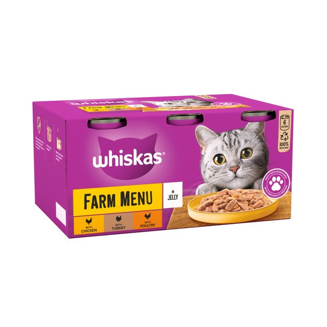 WHISKAS 1+ Cat Tins Farm Menu in Jelly   6 x 400g