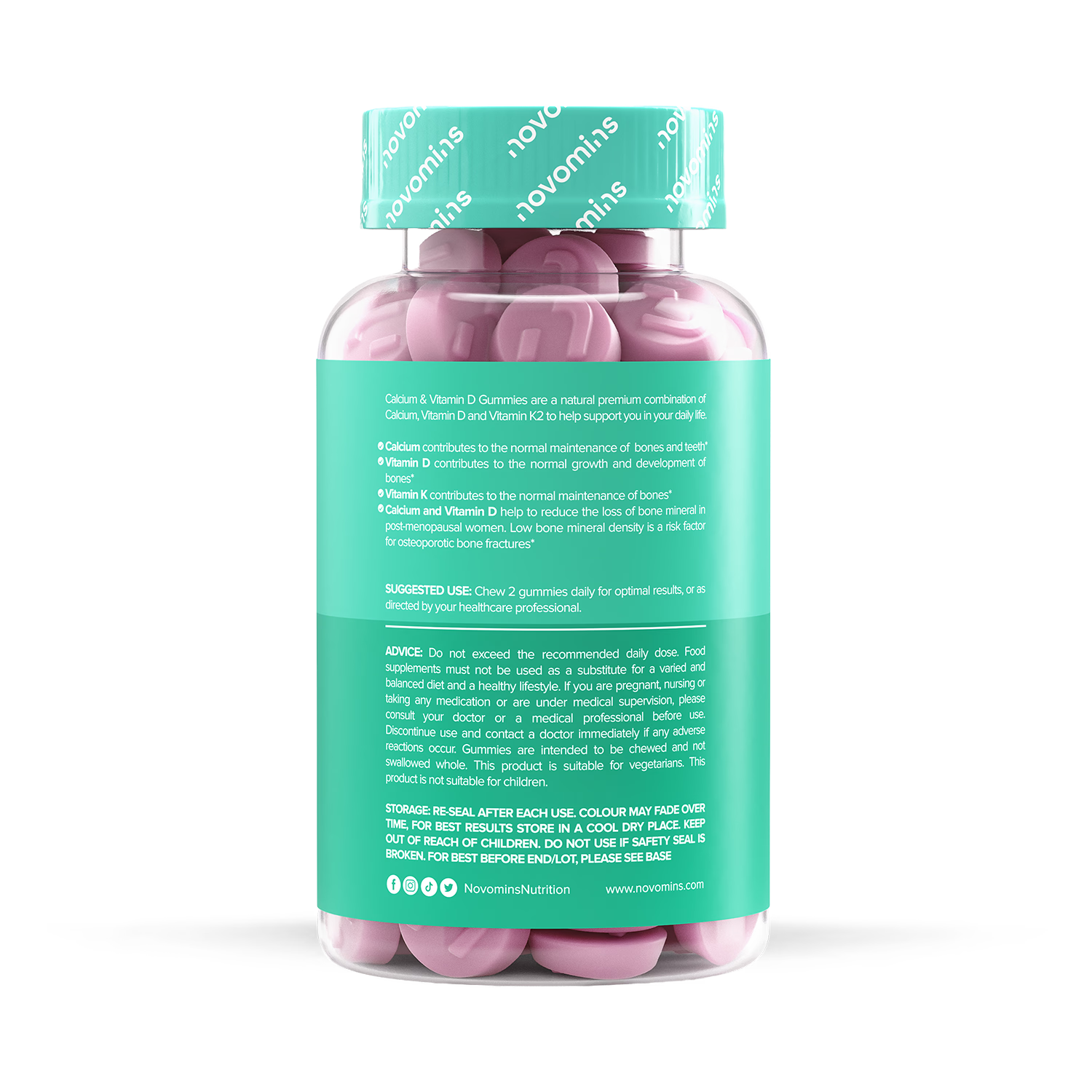 Novomins Calcium gummies peach flavour 60, imported from the UK