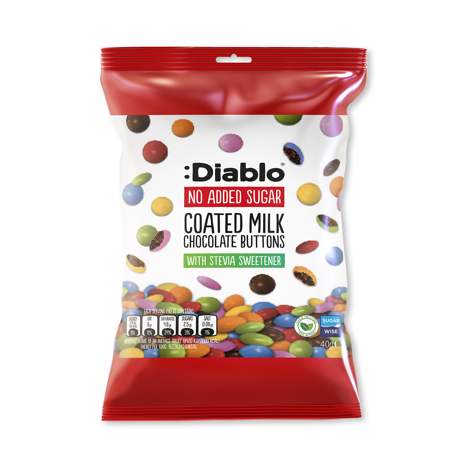 Diablo no added sugar chocolate buttons 40g - British product