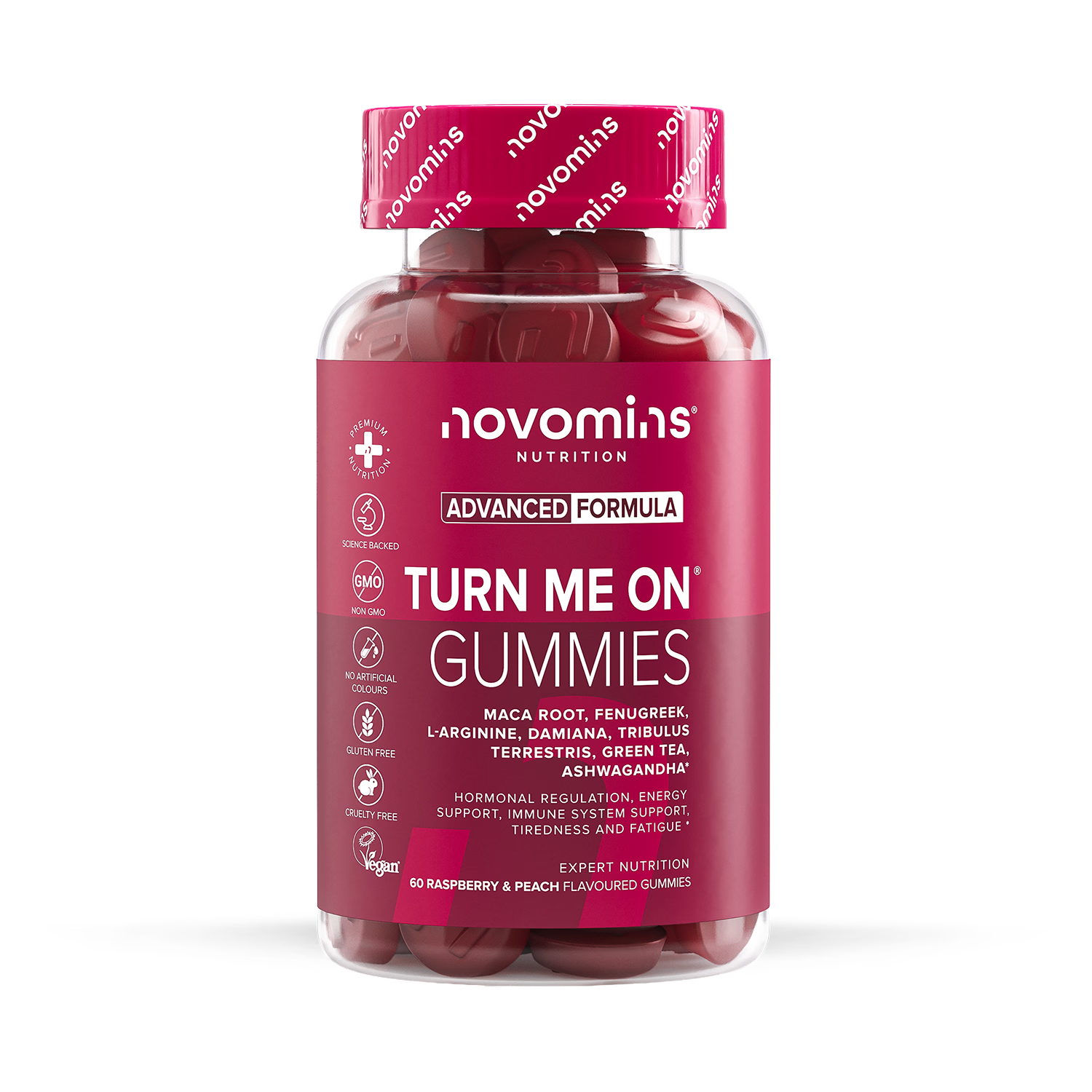 Novomins Libido gummies raspberry peach flavour 60 pack imported from the UK