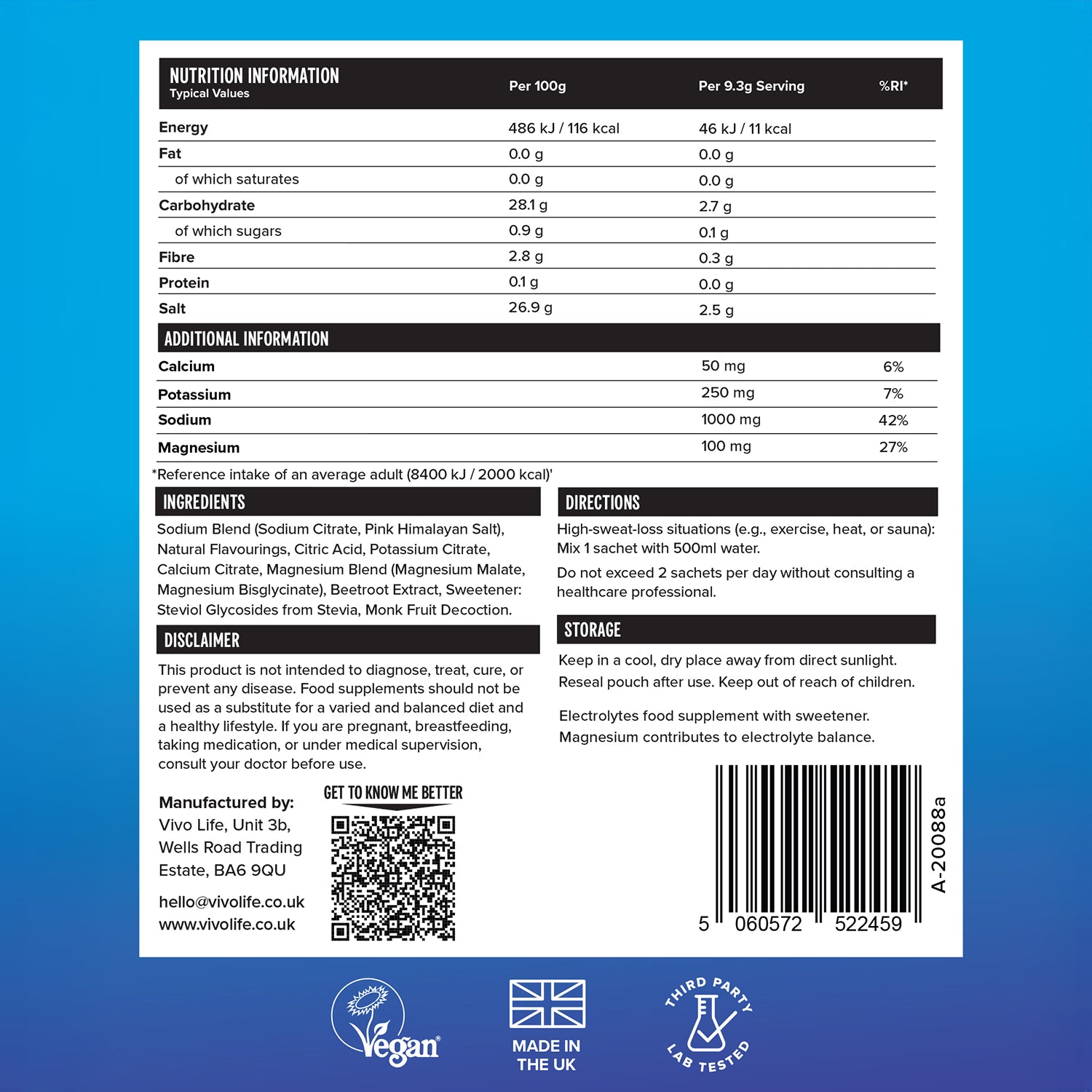 SUSTAIN Electrolytes hydration sachets, imported from the UK