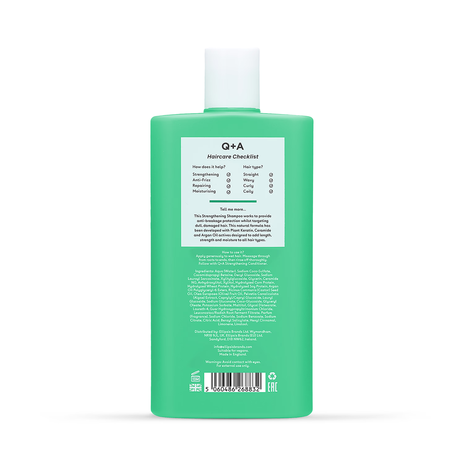 Q+A Strengthening Shampoo 250ml, imported from the UK