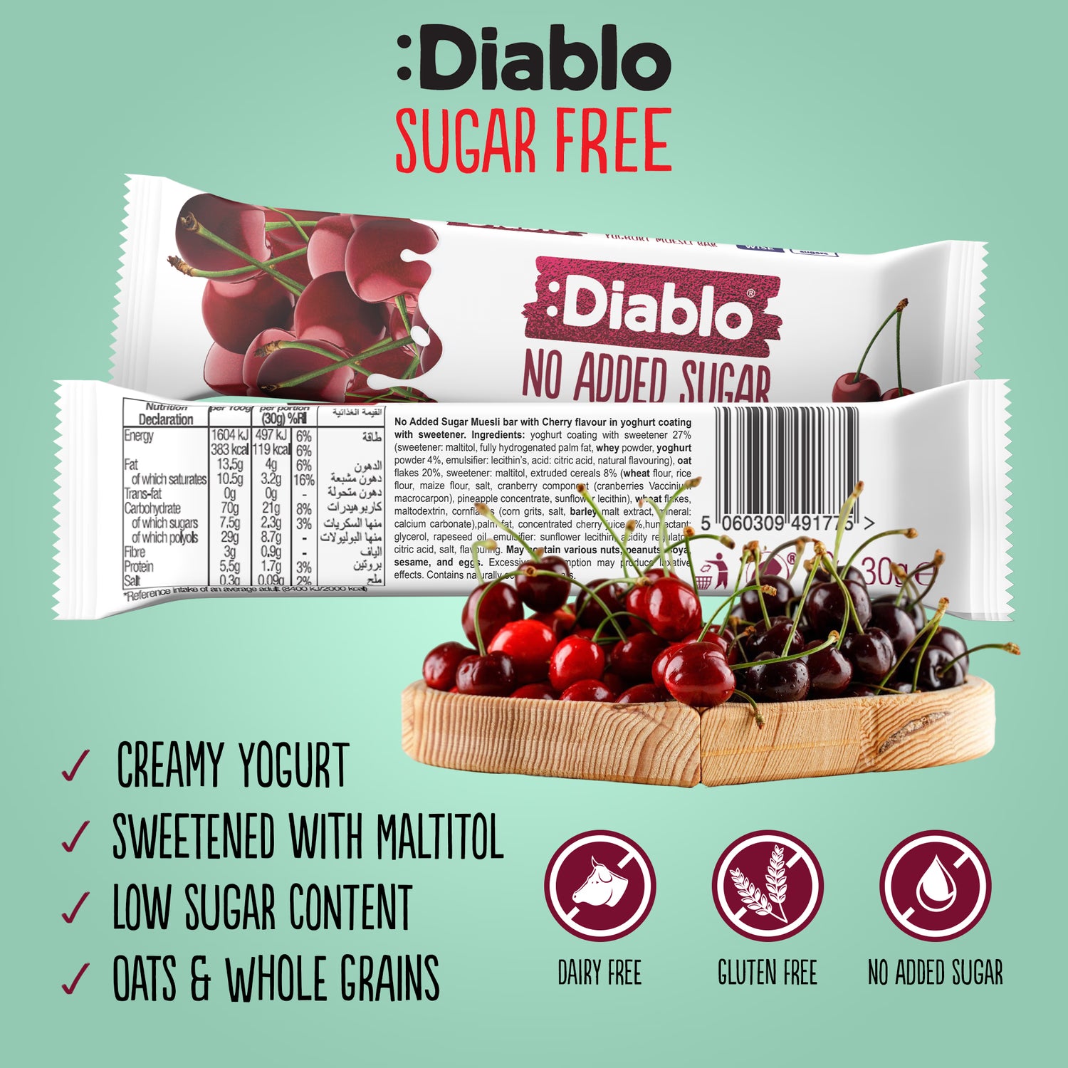 Diablo cherry yoghurt muesli bar 30g, UK version