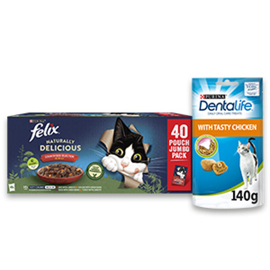 Felix Naturally Delicious Cat Food & Dentalife Cat Treats Bundle