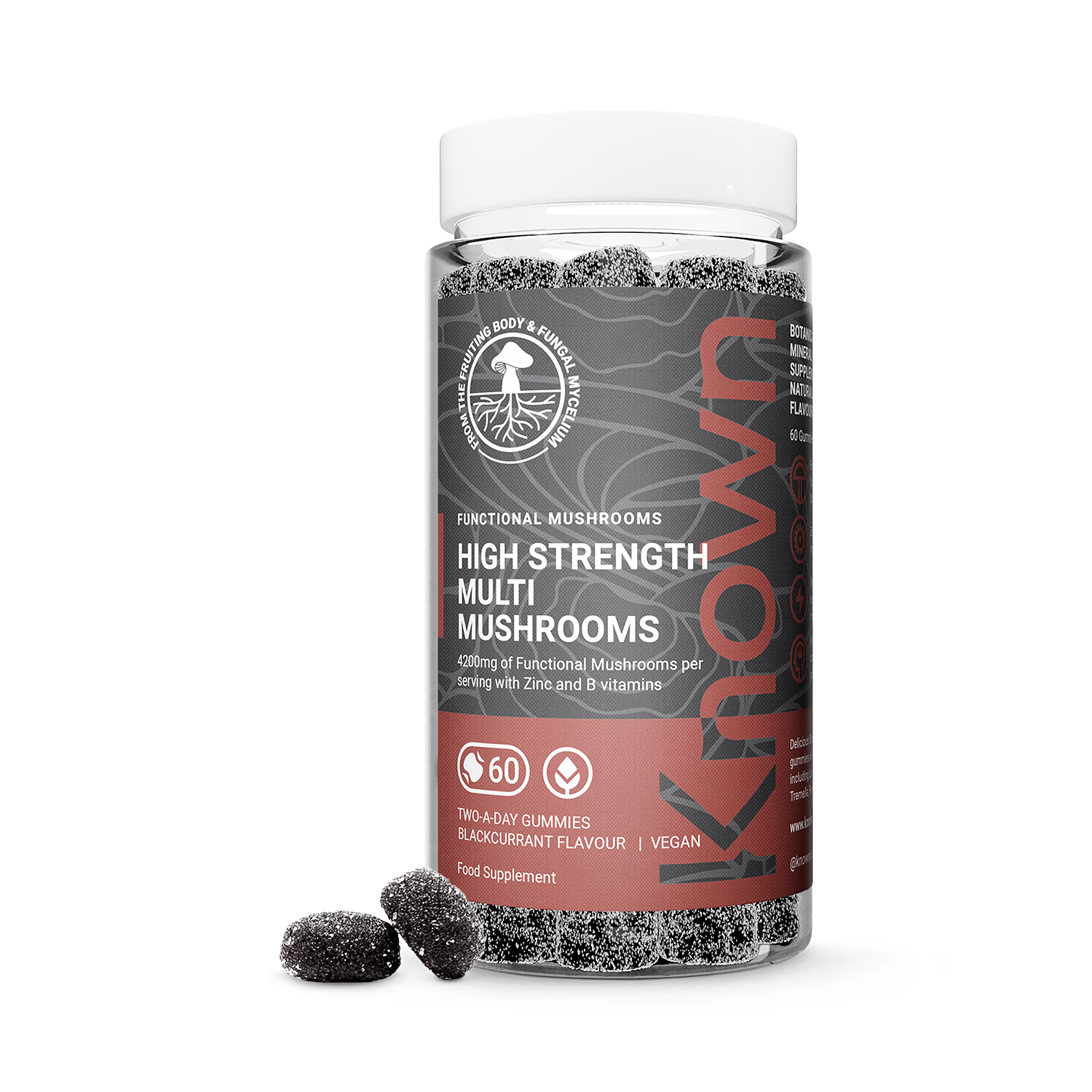 Known Nutrition blackcurrant mushroom gummies 60 count (British brand)