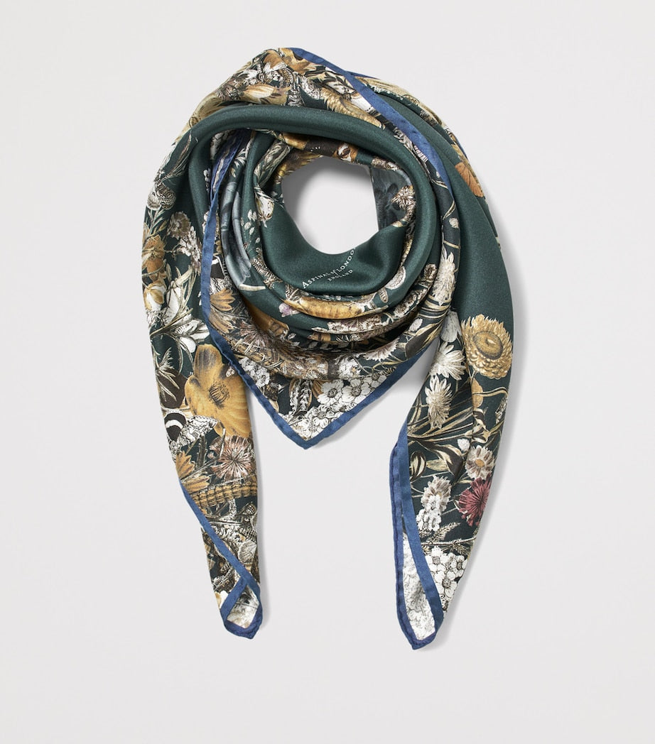 Aspinal of London silk floral monogram scarf 90x90cm (British brand)