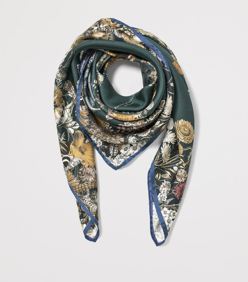 Aspinal of London silk floral monogram scarf 90x90cm (British brand)