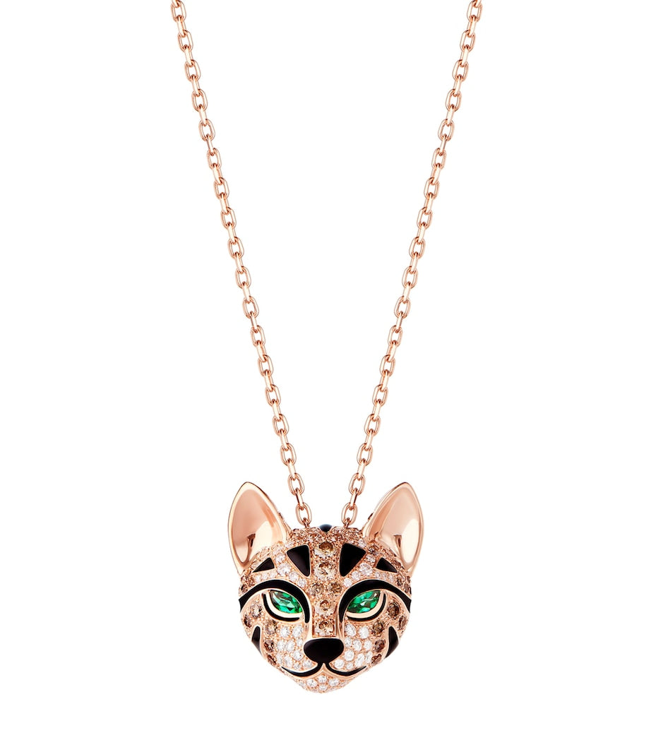 Boucheron rose gold leopard necklace with diamonds and emeralds, UK version