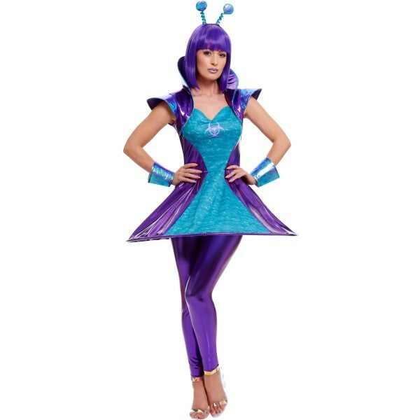 Smiffys Alien Lady Costume fancy dress outfit with accessories, UK version