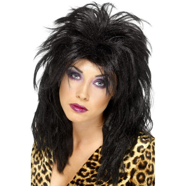 Smiffys 80s popstar wig black long tousled mullet - British product