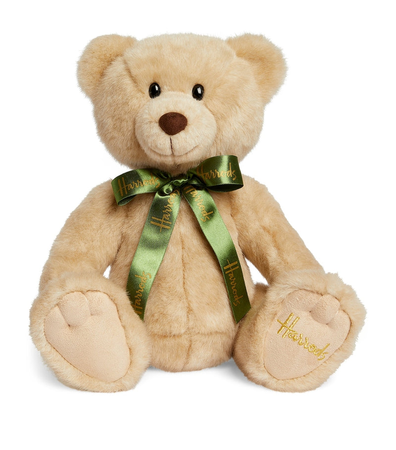 Plush Soft Toy Bear with Golden Thread Detailing and Satin Bow