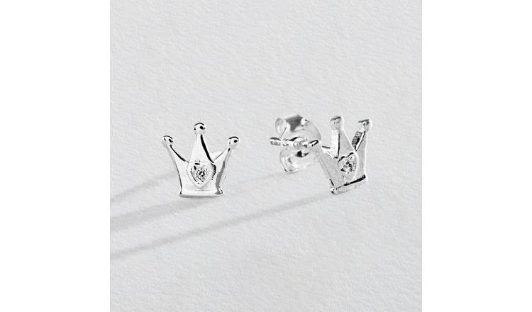 Revere children's crown stud earrings with cubic zirconia (British brand)