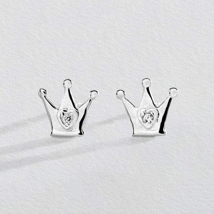 Revere children's crown stud earrings with cubic zirconia (British brand)