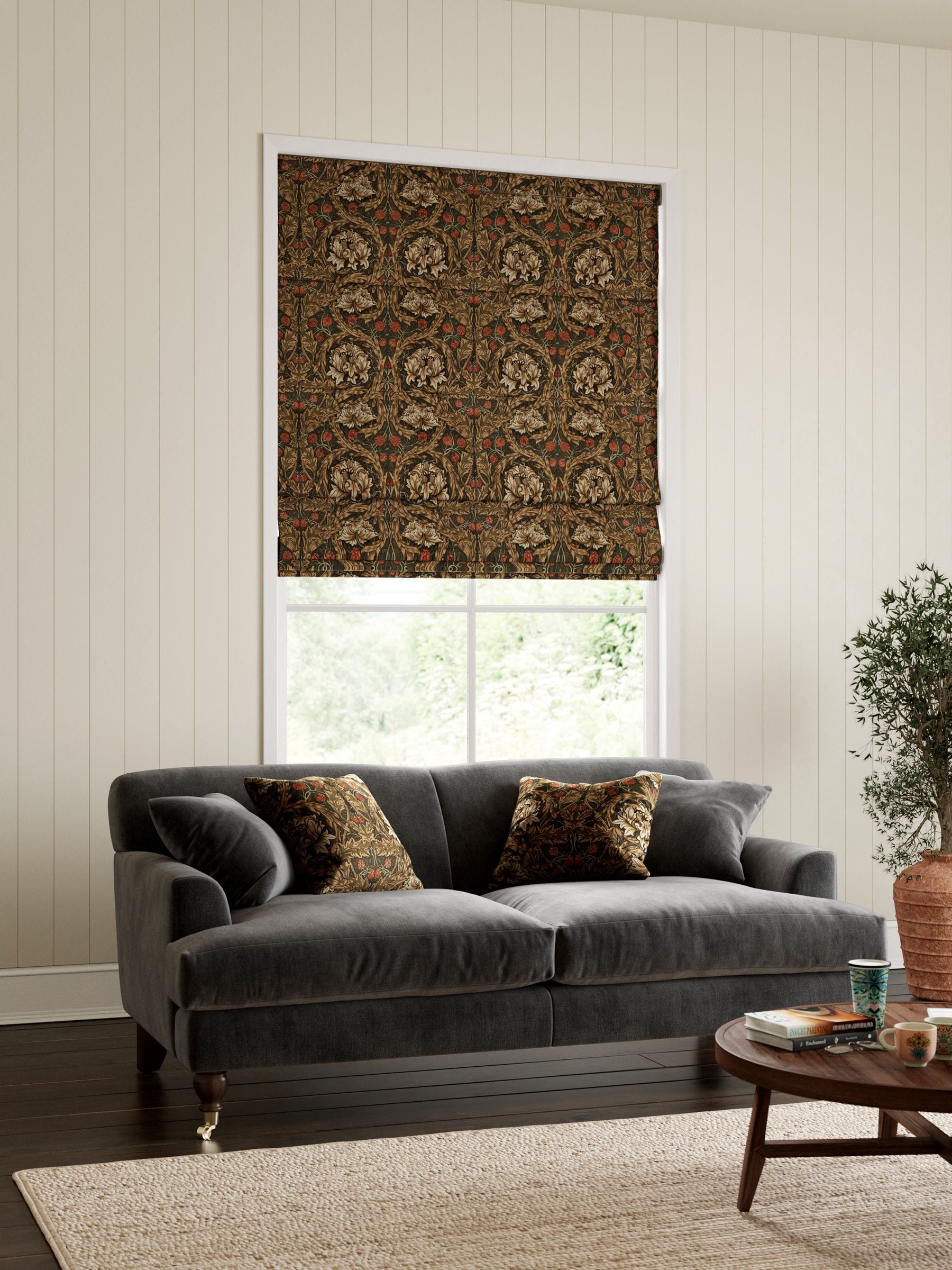 William Morris African Marigold velvet roman blind, imported from the UK