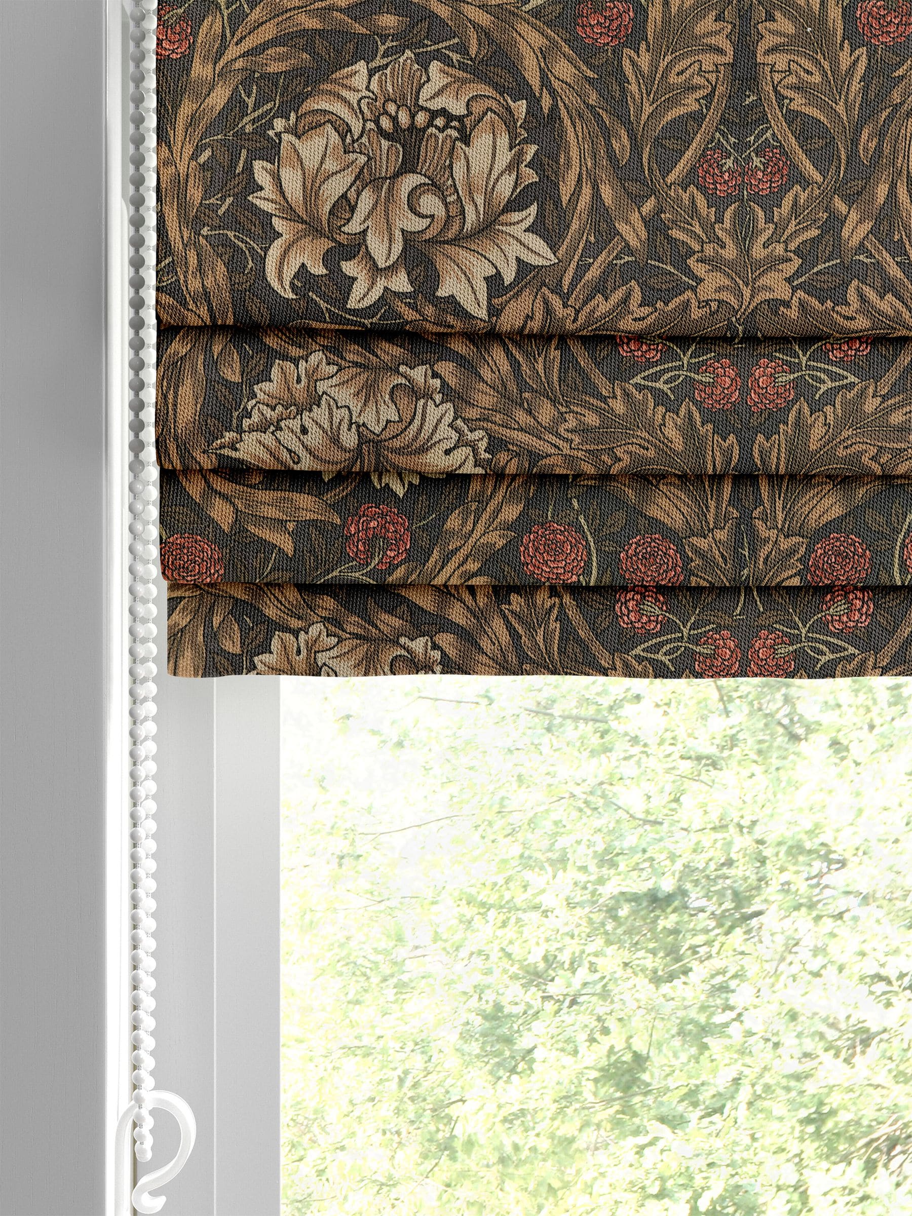 William Morris African Marigold velvet roman blind, imported from the UK