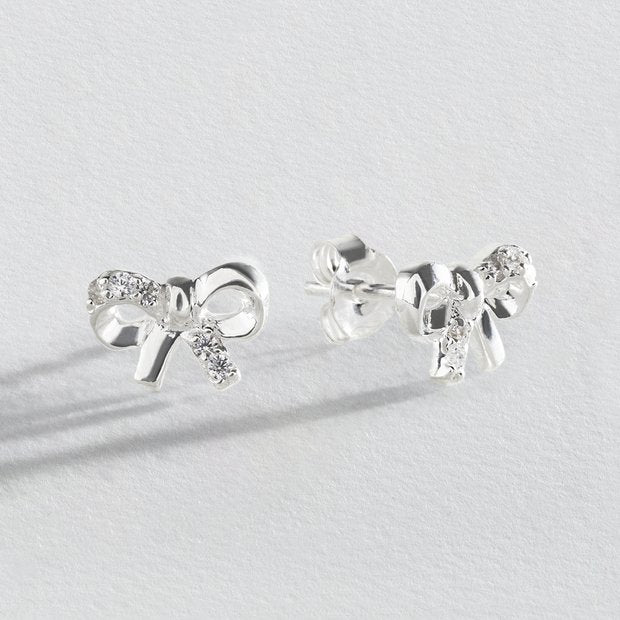Revere sterling silver bow stud earrings cubic zirconia, imported from the UK