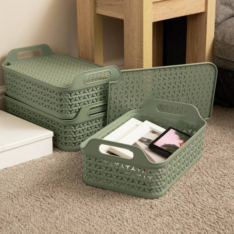 Strata Urban plastic storage baskets lilypad green 3 x 12L - British product