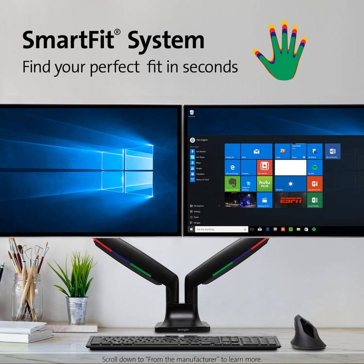 Kensington SmartFit dual monitor arm for 13-34 inch screens (British brand)