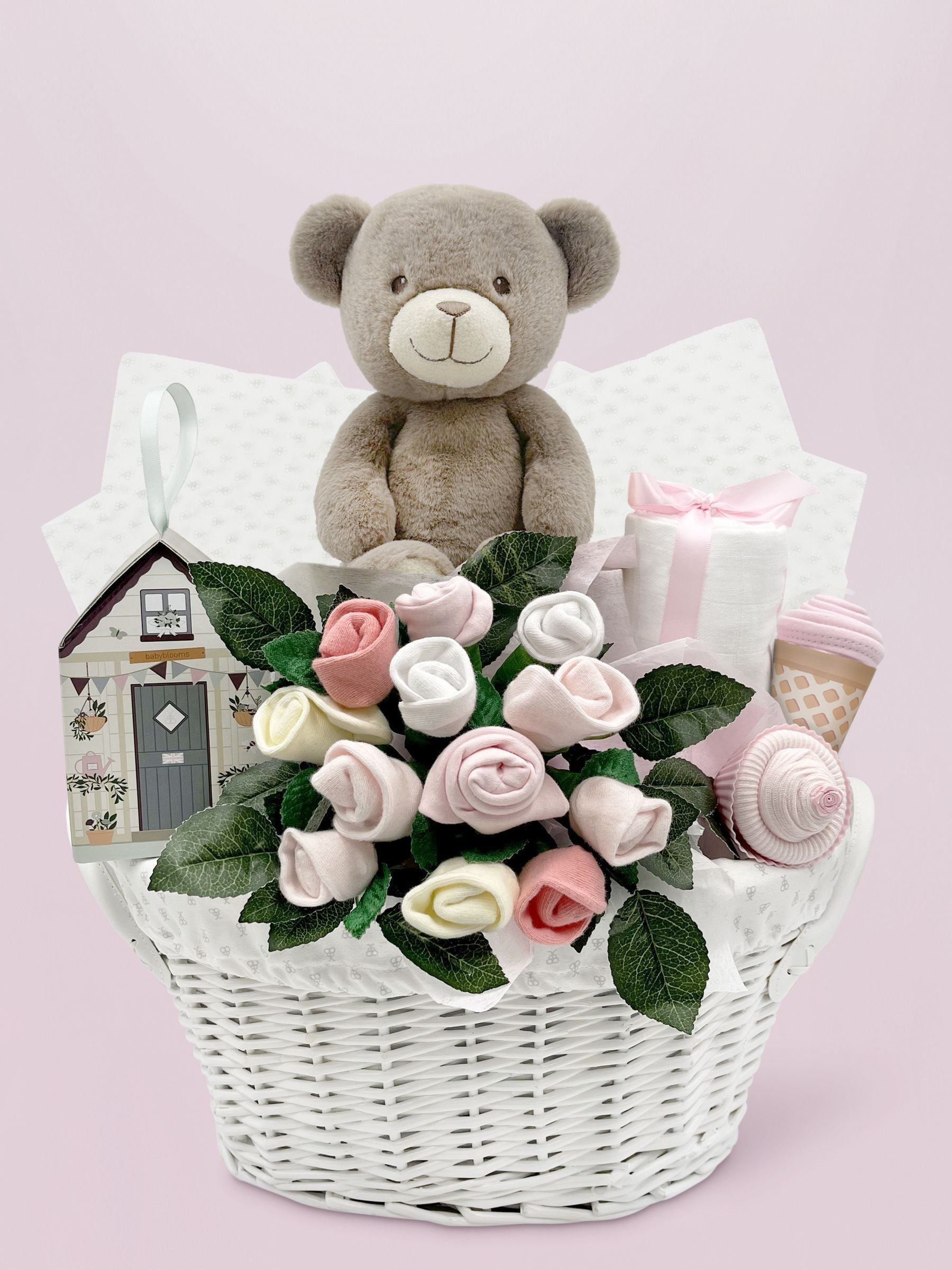 Babyblooms Frankie Bear pinkfarbener Geschenkkorb (britische Marke)