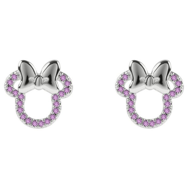 Disney silver plated Minnie Mouse stud earrings with pink stones (British brand)