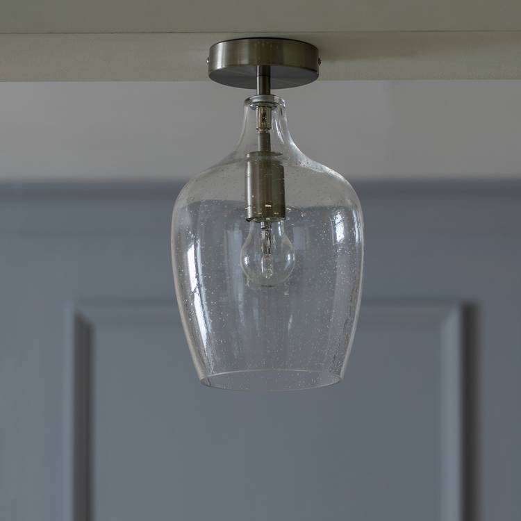 Argos Home glass flush ceiling light satin nickel, UK version