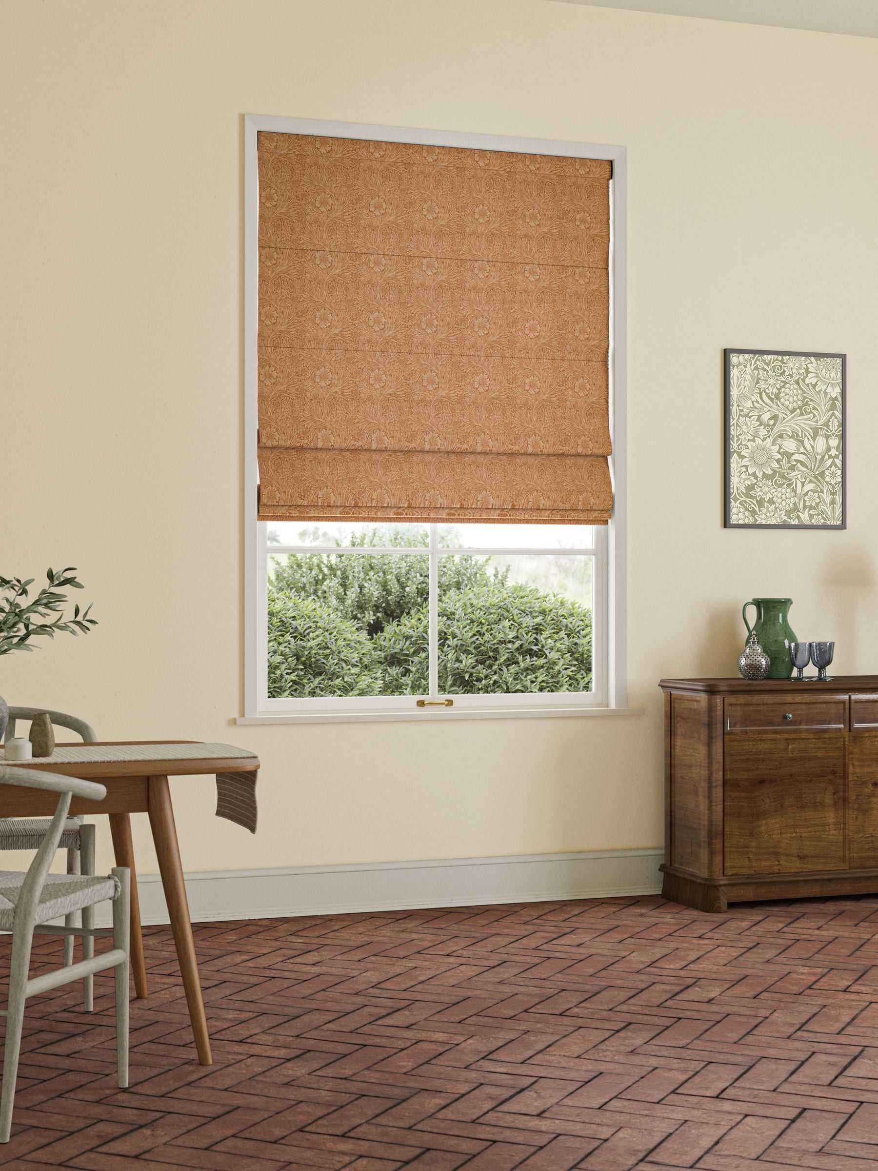 William Morris Orange Marigold woven roman blind, imported from the UK